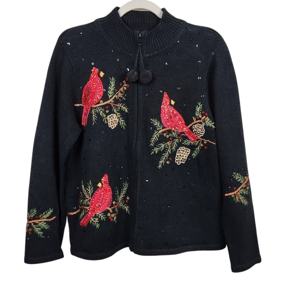 Tiara International Vintage Christmas Cardinal Cardigan Sweater Women's Medium - Picture 1 of 9